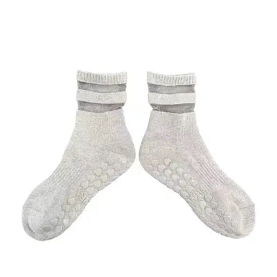 Audrey Gray Mesh Crew Pilates Grip Socks