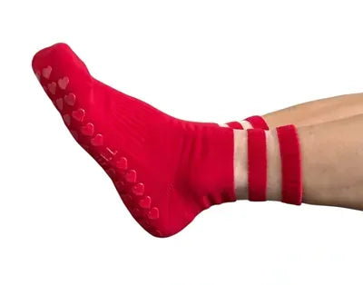 Audrey Red Mesh Crew Pilates Grip Socks