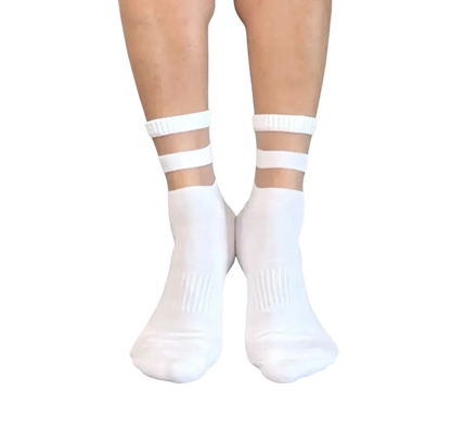 Audrey White Mesh Crew Pilates Grip Socks
