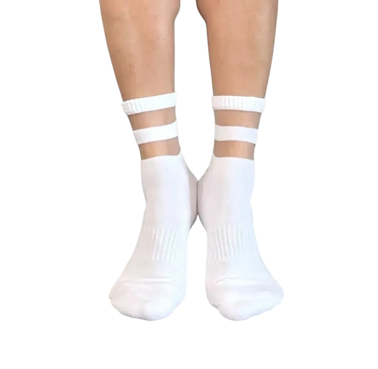 Audrey White Mesh Crew Pilates Grip Socks