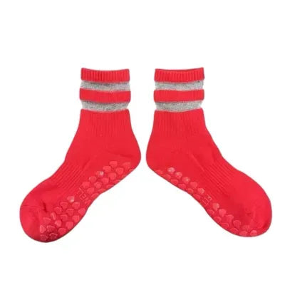 Audrey Red Mesh Crew Pilates Grip Socks