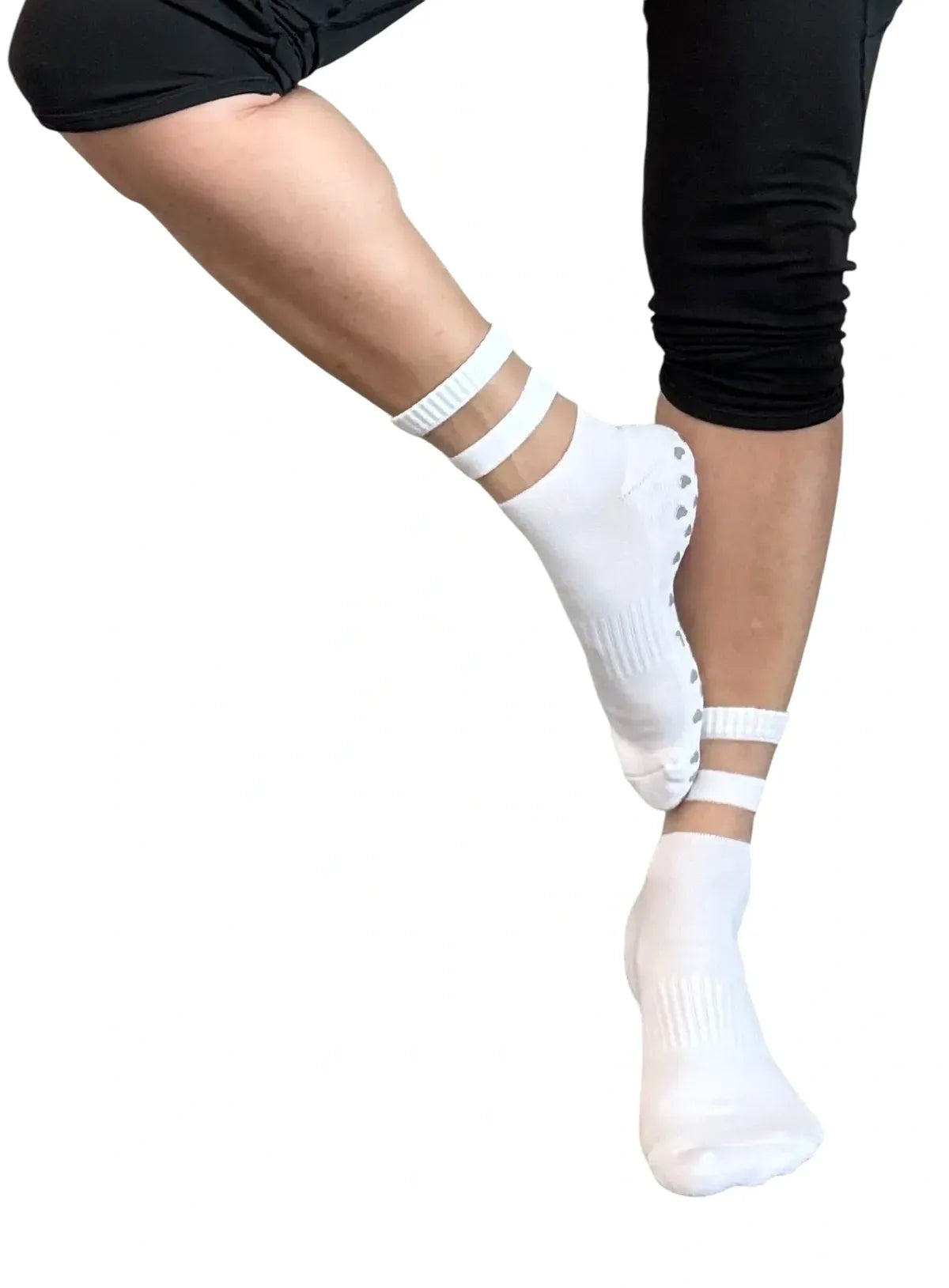 Audrey White Mesh Crew Pilates Grip Socks