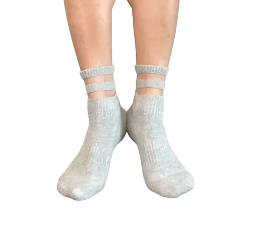 Audrey Gray Mesh Crew Pilates Grip Socks