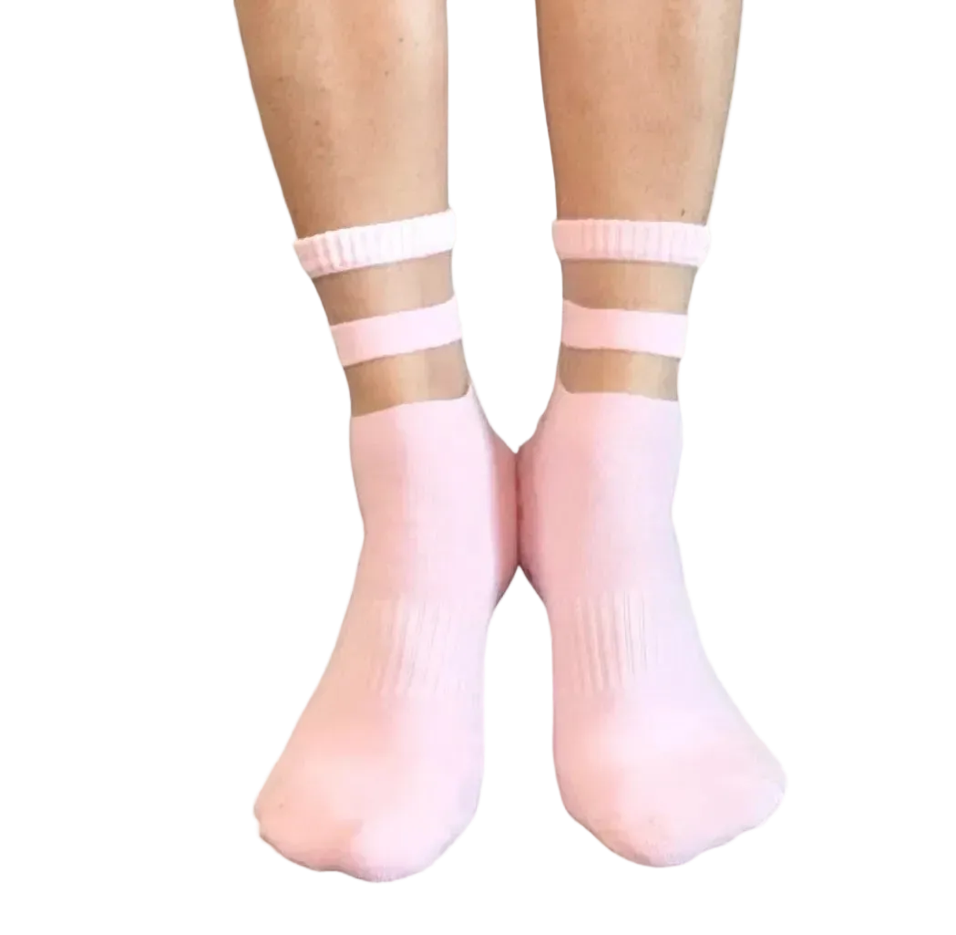 Audrey Pink Mesh Crew Pilates Grip Socks