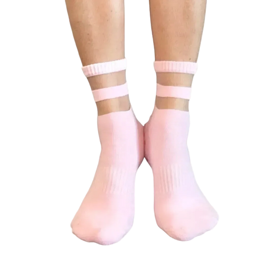 Audrey Pink Mesh Crew Pilates Grip Socks