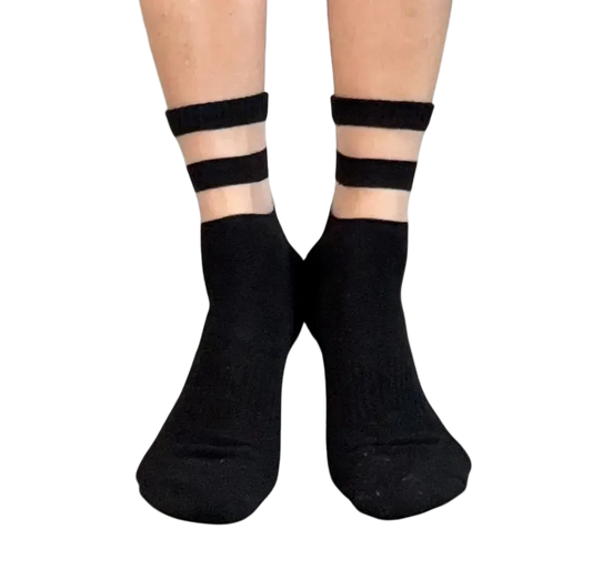 Audrey Black Mesh Crew Pilates Grip Socks