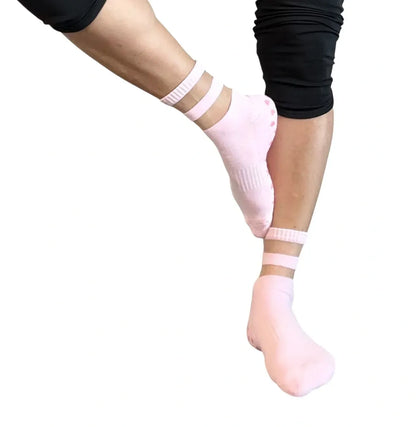 Audrey Pink Mesh Crew Pilates Grip Socks