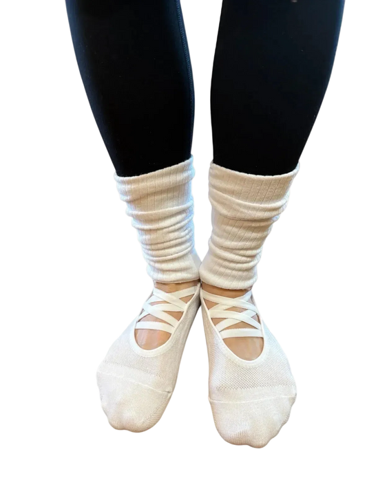 Grace White Pilates Grip Socks with Ankle Warmer