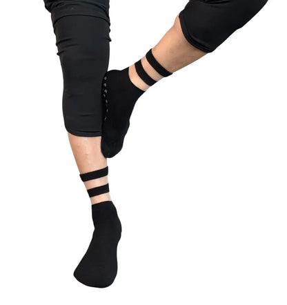 Audrey Black Mesh Crew Pilates Grip Socks