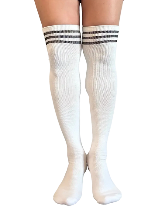 The Preppy Over the Knee Crew Pilates Grip Socks - White