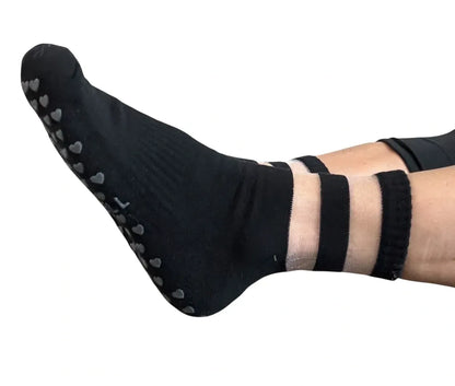 Audrey Black Mesh Crew Pilates Grip Socks