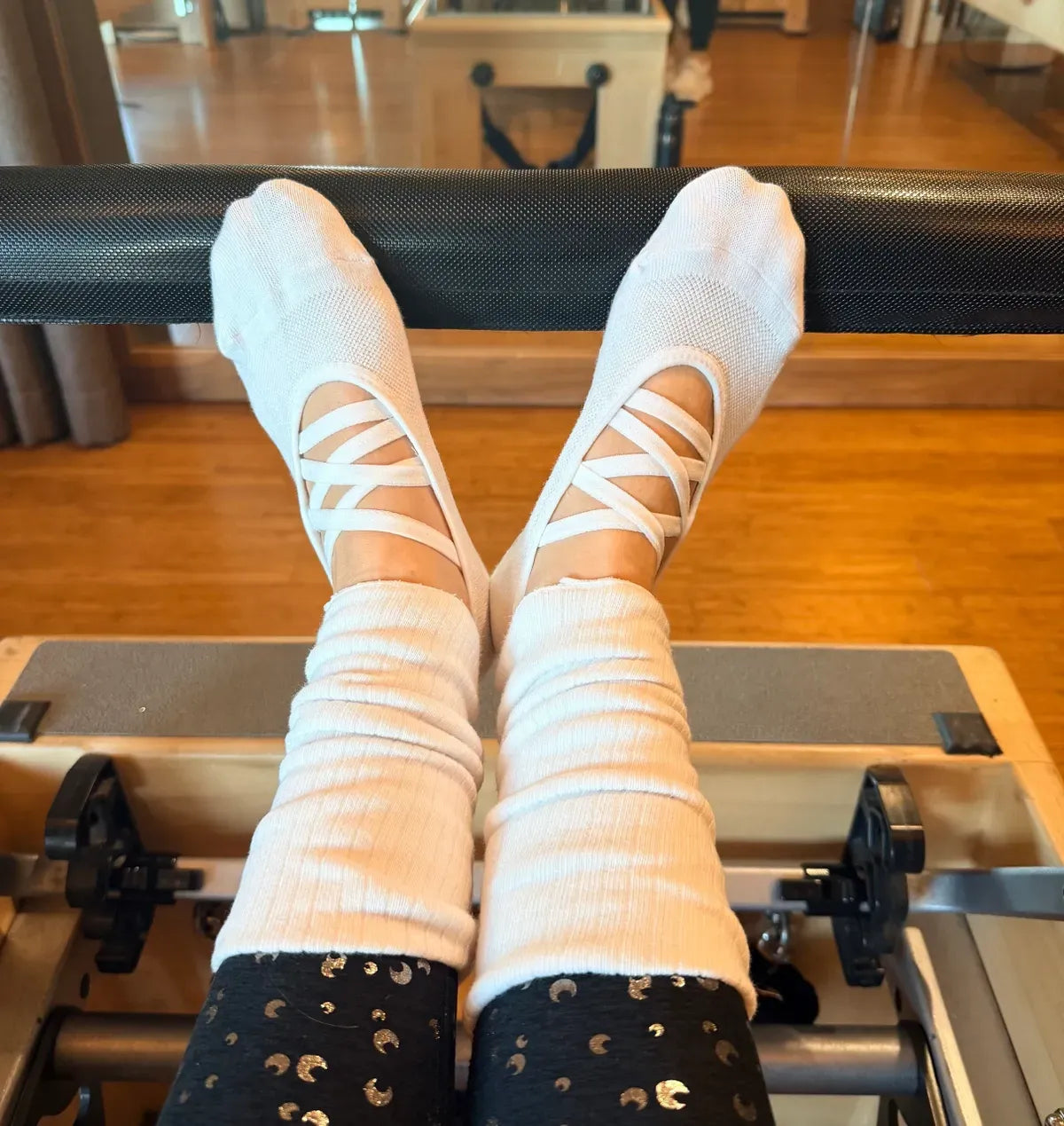 Grace White Pilates Grip Socks with Ankle Warmer