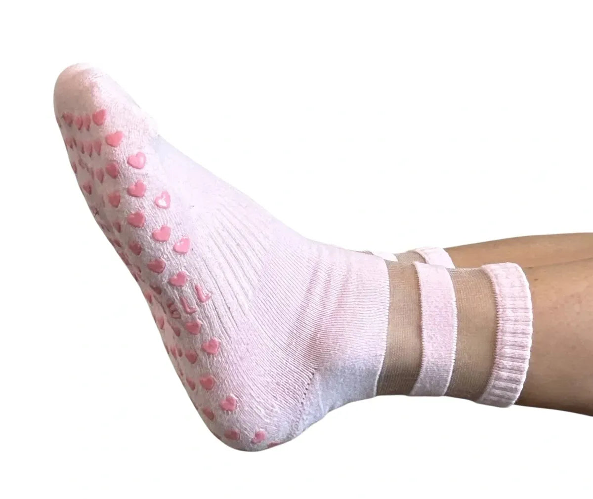 Audrey Pink Mesh Crew Pilates Grip Socks