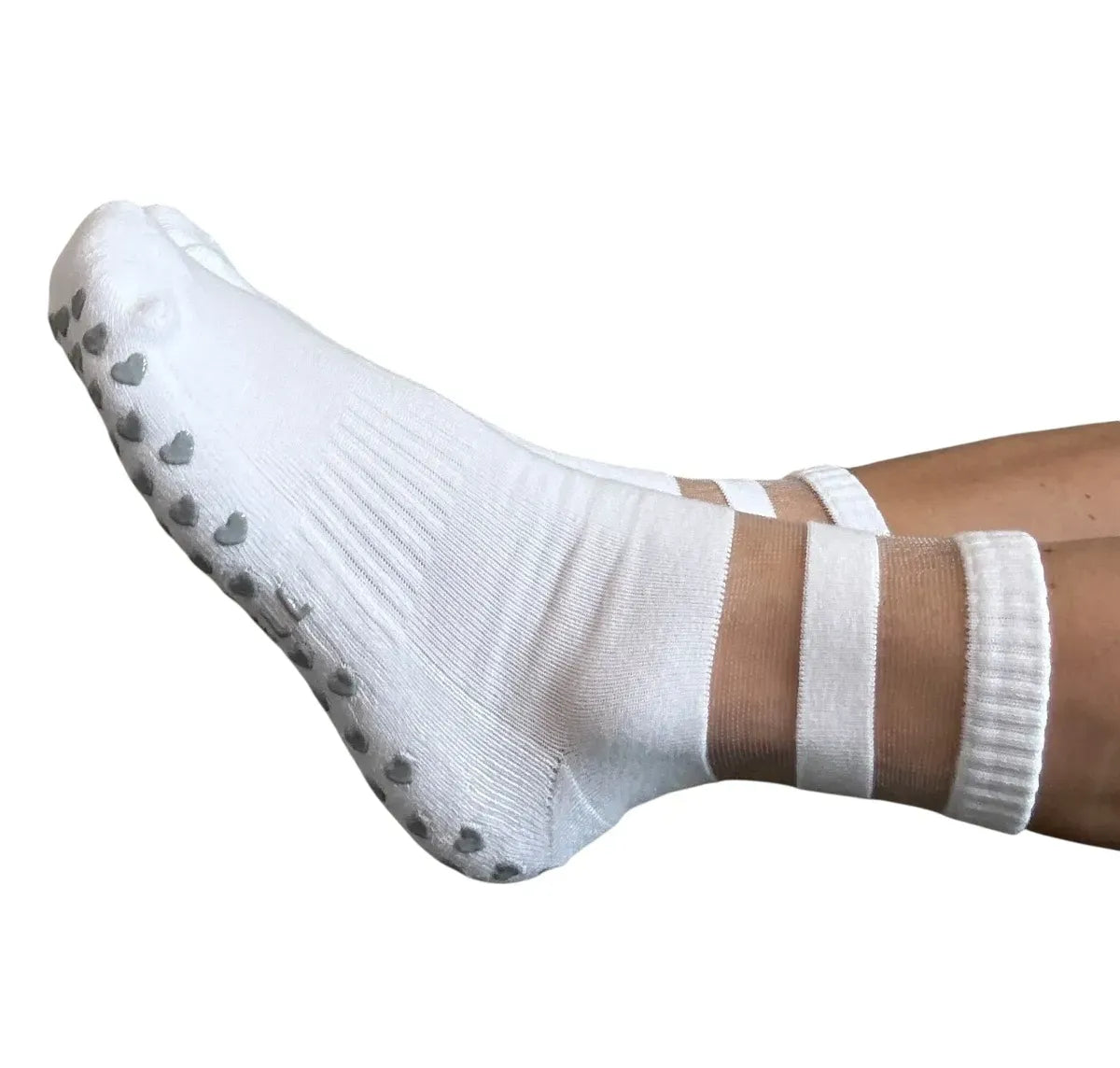 Audrey White Mesh Crew Pilates Grip Socks