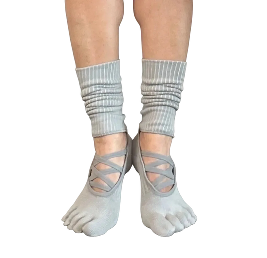 Marilyn Gray 5 Toe Strappy Ankle Warmer Pilates Grip Socks