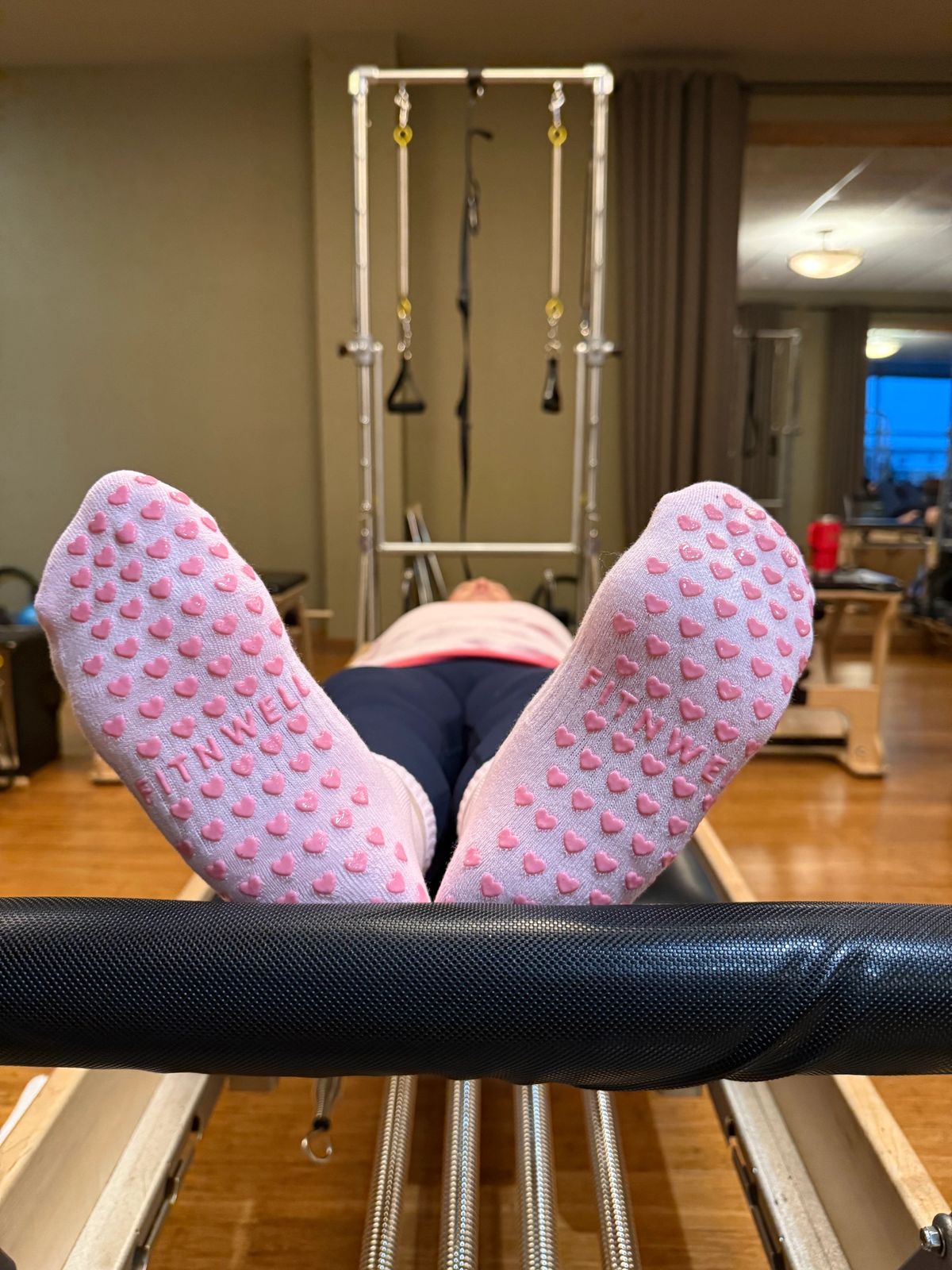 Audrey Pink Mesh Crew Pilates Grip Socks
